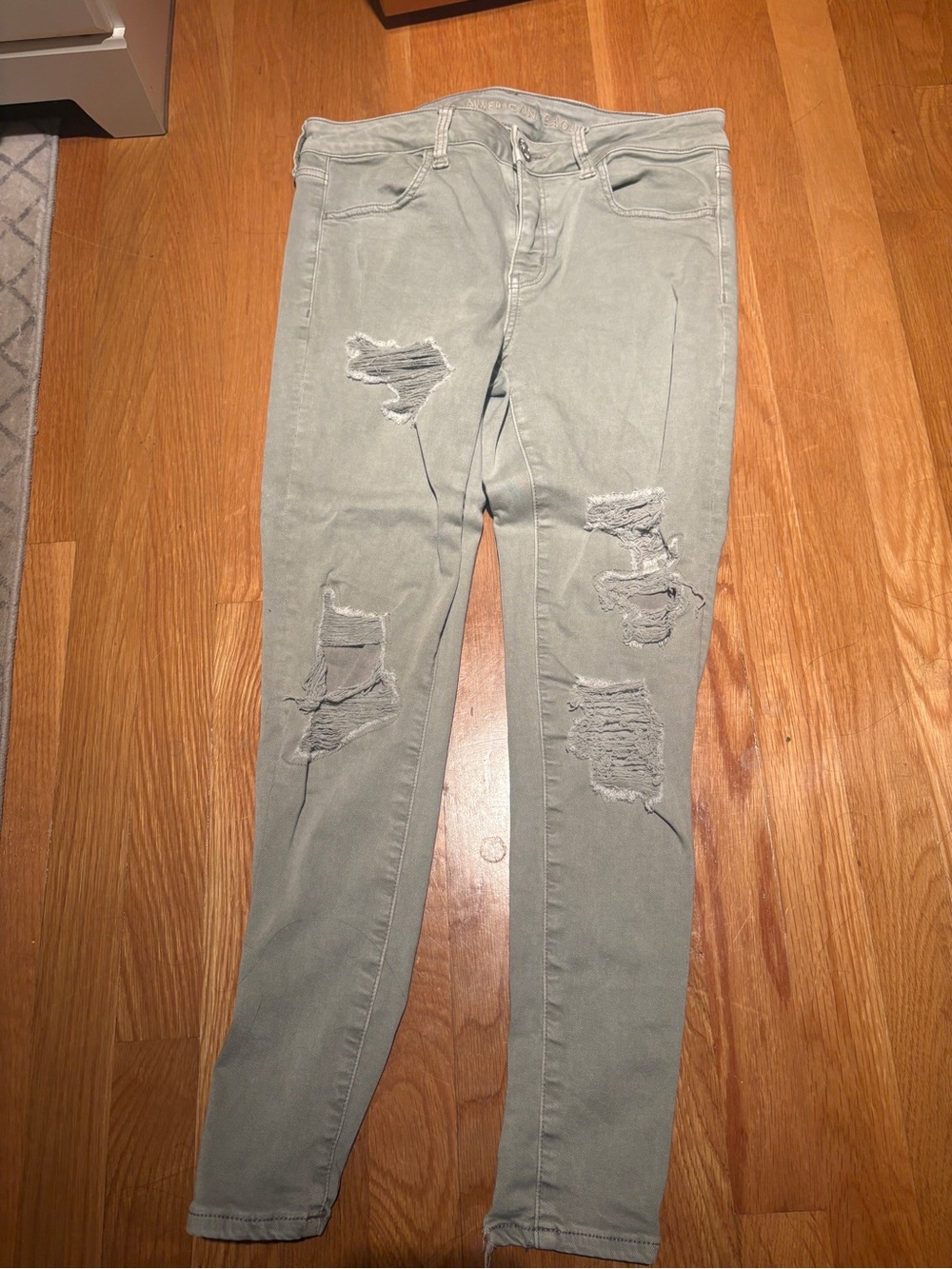 American Eagle Distressed Army Green Skinny Jeans
